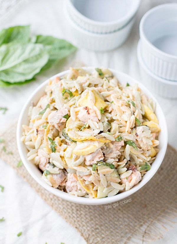 Grilled Salmon and Vegetable Orzo Salad