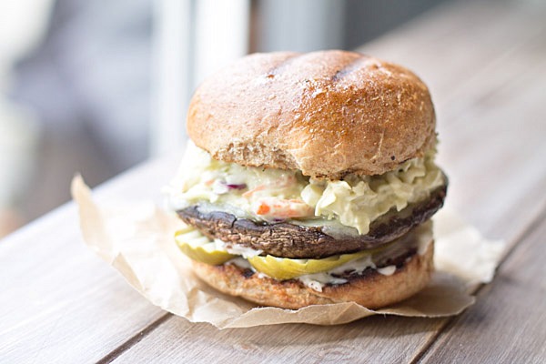 Portobello Burger with Chipotle Avocado Slaw