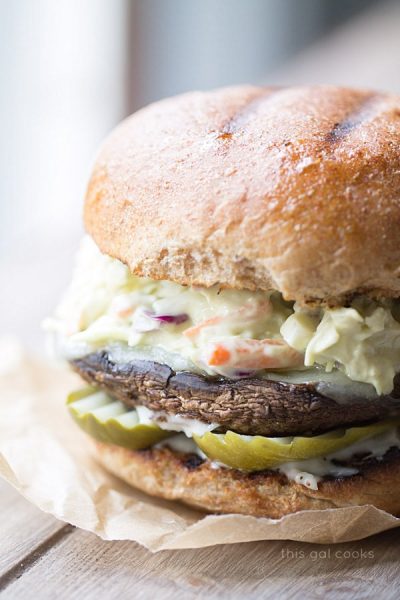 Portobello Burger with Chipotle Avocado Slaw