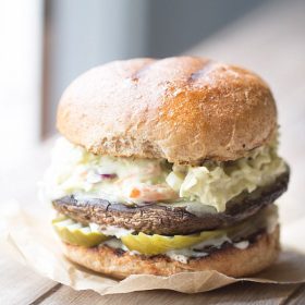 Portobello Burger with Chipotle Avocado Slaw