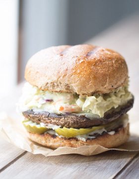 Portobello Burger with Chipotle Avocado Slaw
