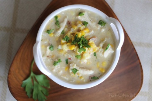 Slow Cooker Creamy Chicken Corn Chowder by Two Healthy Kitchens