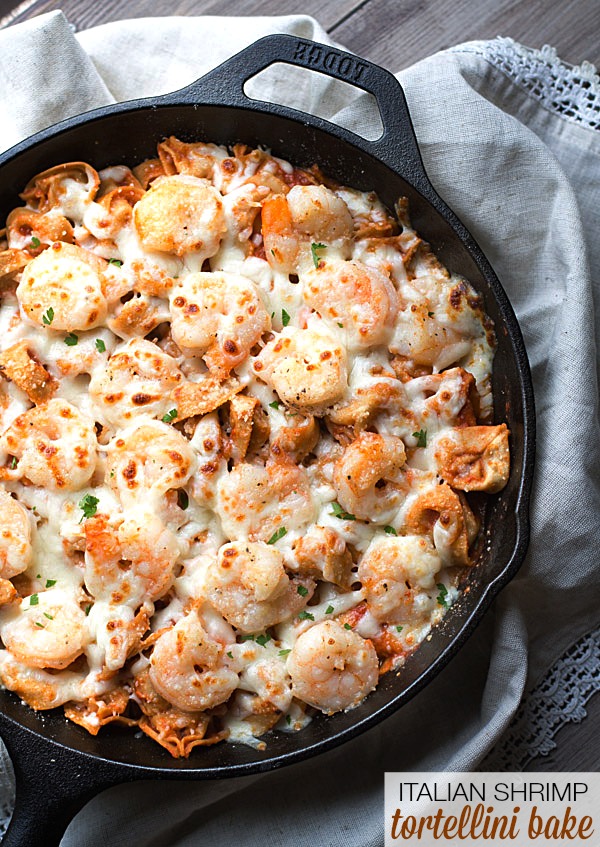 Easy Italian Shrimp Tortellini Bake on This Gal Cooks #dinner