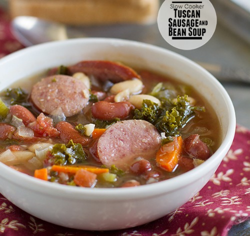 Slow Cooker Tuscan Sausage and Bean Soup by Taste and Tell Blog