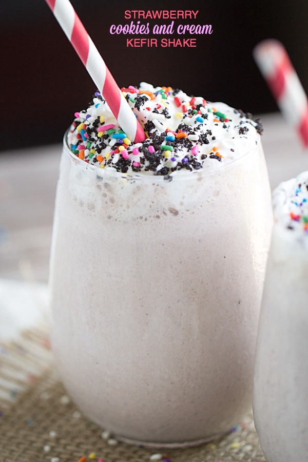 Strawberry Cookies and Cream Kefir Shake on This Gal Cooks