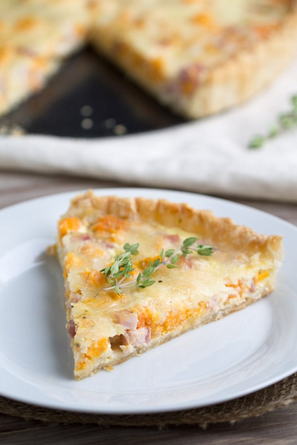 Sweet Potato, Ham and Swiss Tart on This Gal Cooks