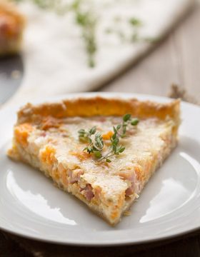 Sweet Potato, Ham and Swiss Tart on This Gal Cooks