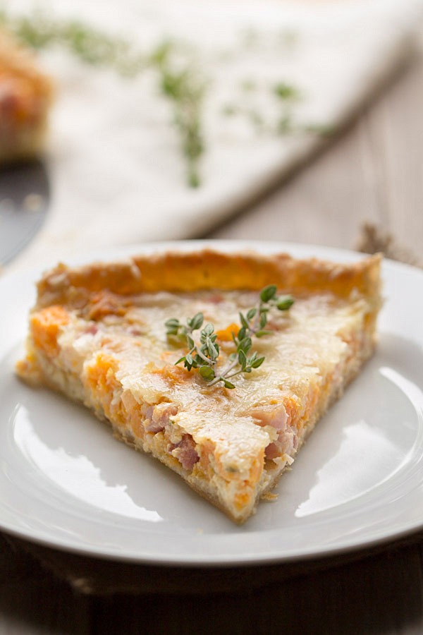 Sweet Potato, Ham and Swiss Tart on This Gal Cooks