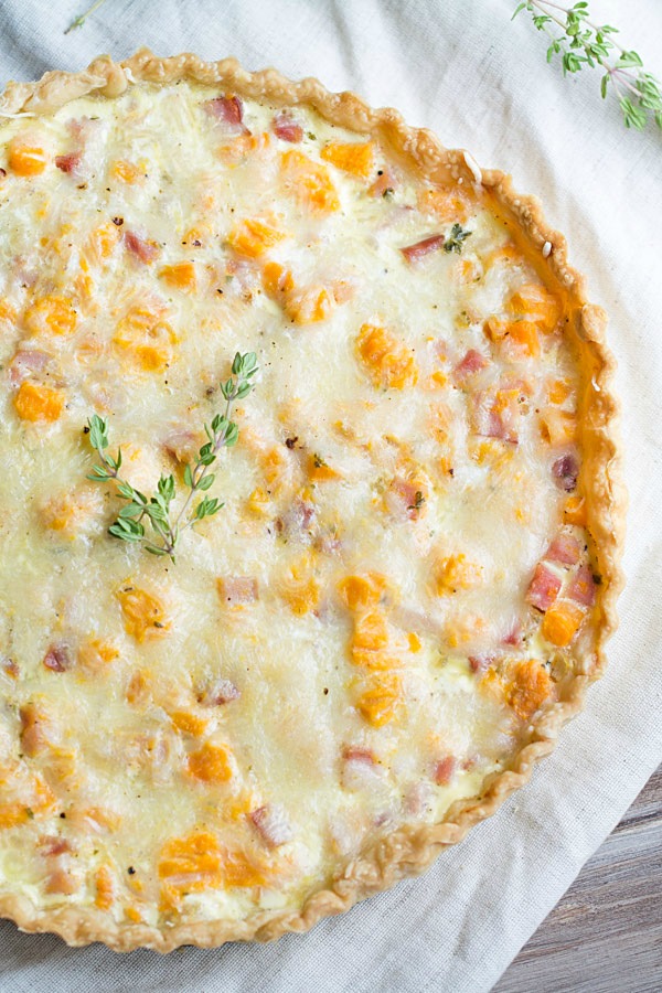 Sweet Potato, Ham and Swiss Tart on This Gal Cooks