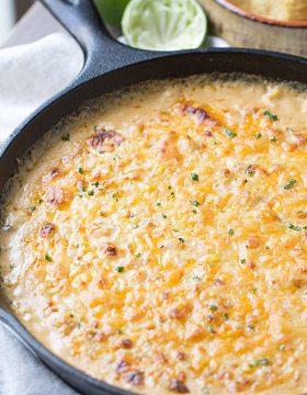 The BEST Cheesy Chipotle Shrimp Dip you'll ever get your hands on! Perfect for game day!