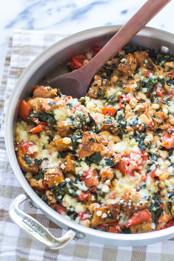 One-Skillet-Tomato-White-Bean-and-Parmesan-Crouton-Bake-Recipe