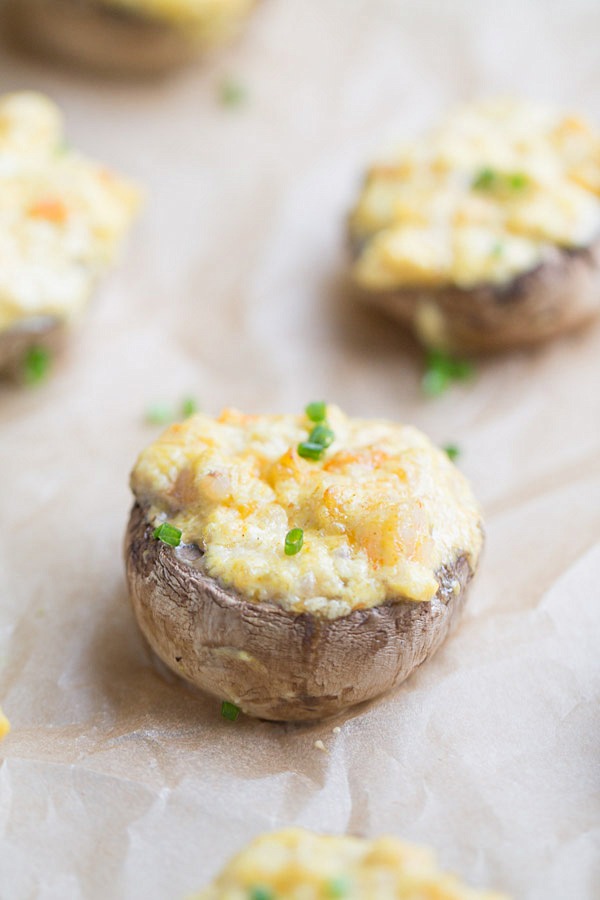 Flavorful bite sized Curry Shrimp Stuffed Mushrooms are one of my FAVORITE appetizers! | This Gal Cooks