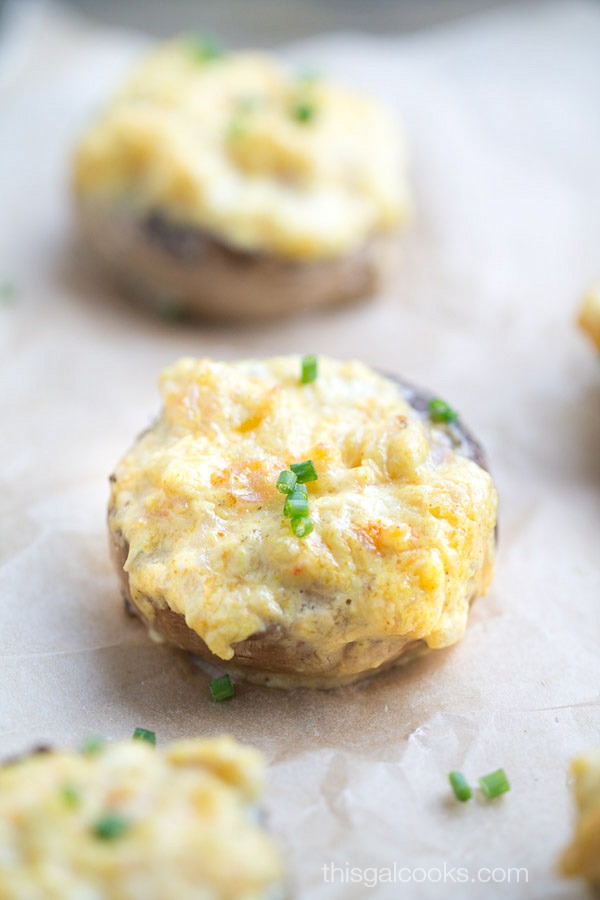 Flavorful bite sized Curry Shrimp Stuffed Mushrooms are one of my FAVORITE appetizers! | This Gal Cooks