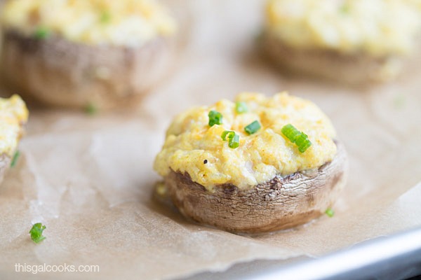 Flavorful bite sized Curry Shrimp Stuffed Mushrooms are one of my FAVORITE appetizers! | This Gal Cooks