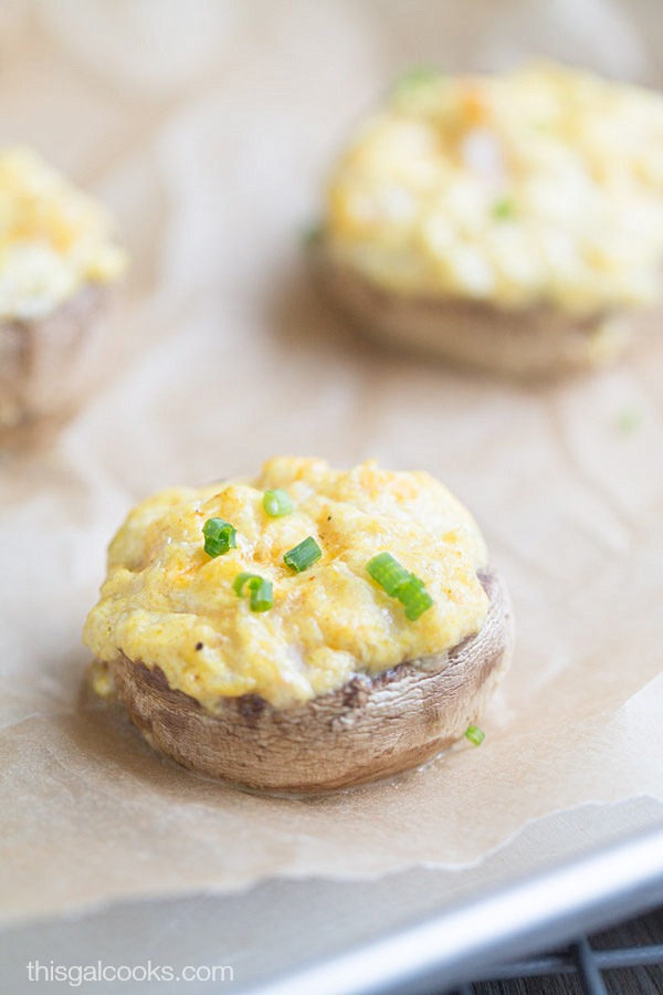 Flavorful bite sized Curry Shrimp Stuffed Mushrooms are one of my FAVORITE appetizers! | This Gal Cooks