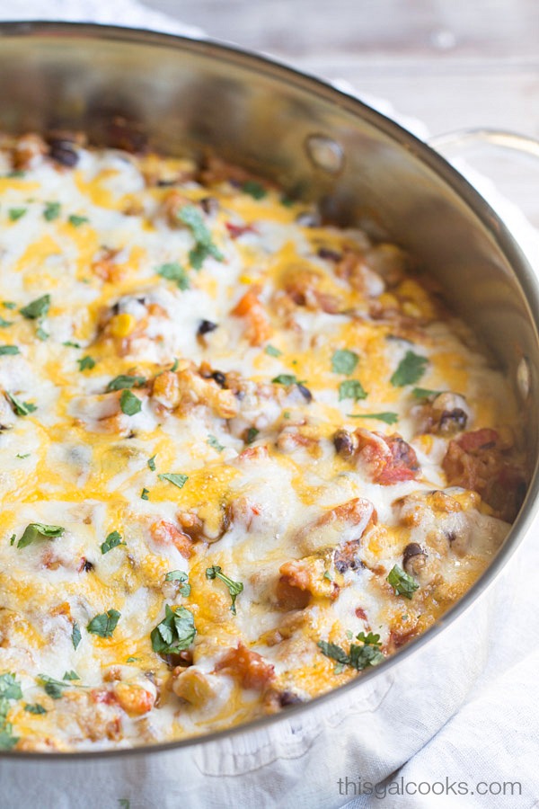 Easy one skillet Sweet Potato Enchiladas Skillet Casserole | This Gal Cooks