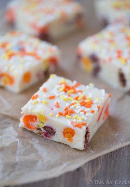 Candy Corn M&M White Chocolate Fudge | This Gal Cooks #dessert