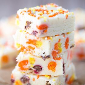 Candy Corn M&M White Chocolate Fudge | This Gal Cooks #dessert