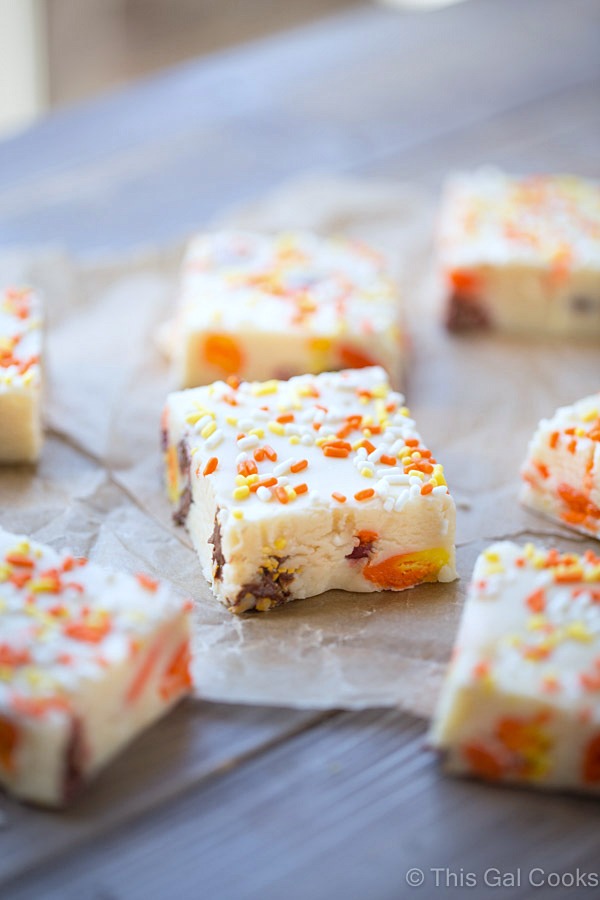 Candy Corn M&M White Chocolate Fudge | This Gal Cooks #dessert