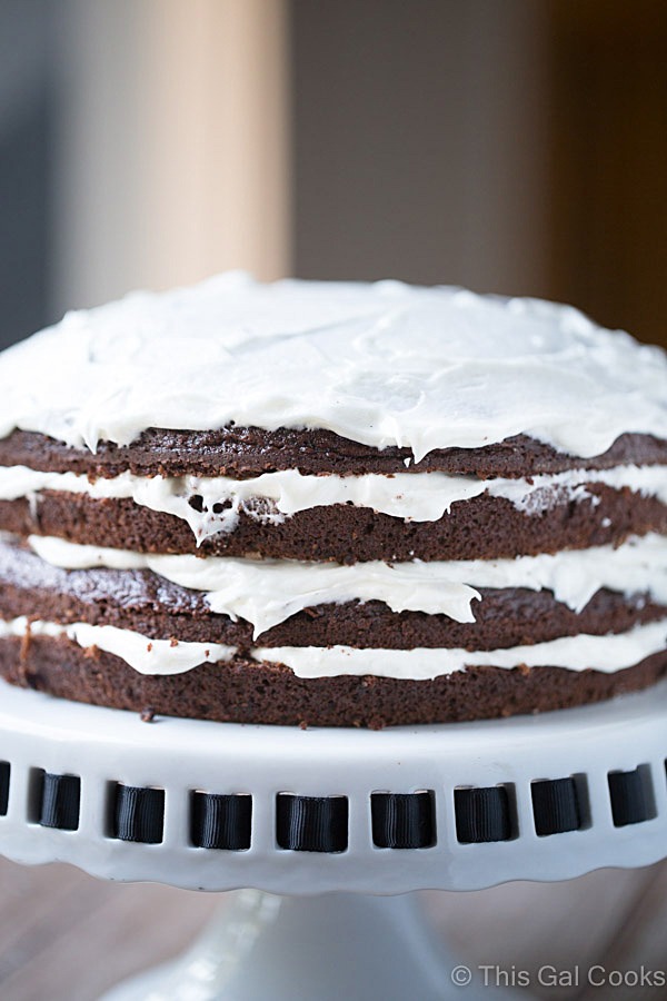 Chocolate Cabernet Cake. Made from scratch, this simple chocolate cake is made from soft, moist and my new favorite dessert! | This Gal Cooks