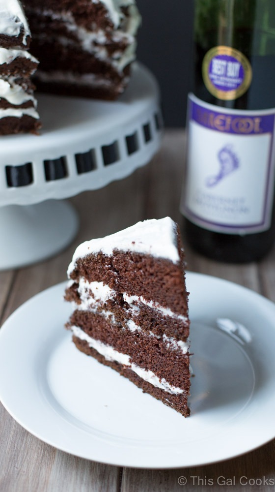 Chocolate Cabernet Cake. Made from scratch, this simple chocolate cake is made from soft, moist and my new favorite dessert! | This Gal Cooks