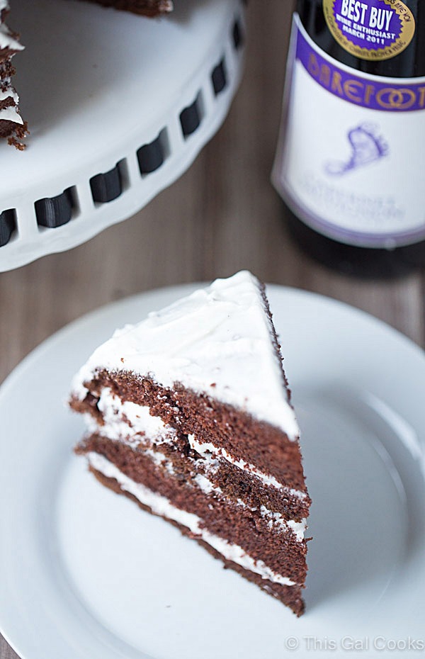 Chocolate Cabernet Cake. Made from scratch, this simple chocolate cake is made from soft, moist and my new favorite dessert! | This Gal Cooks