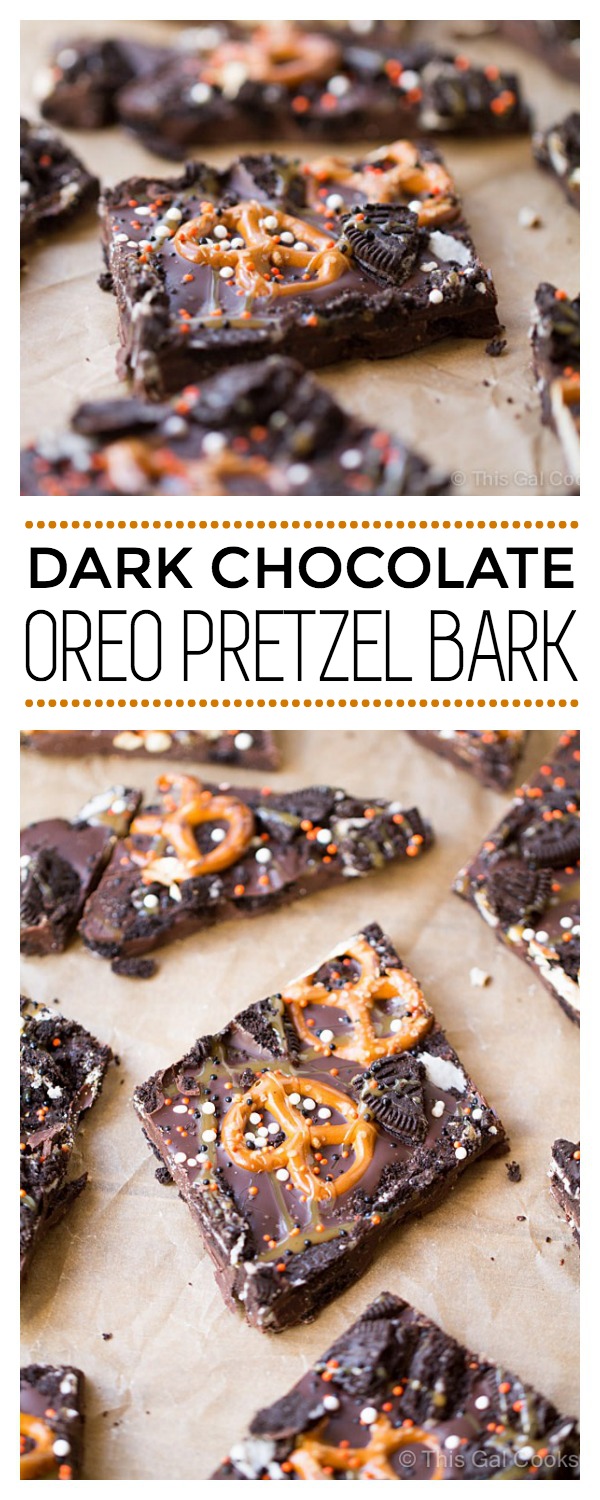 Dark Chocolate Oreo Pretzel Bark | This Gal Cooks #dessert #candybark