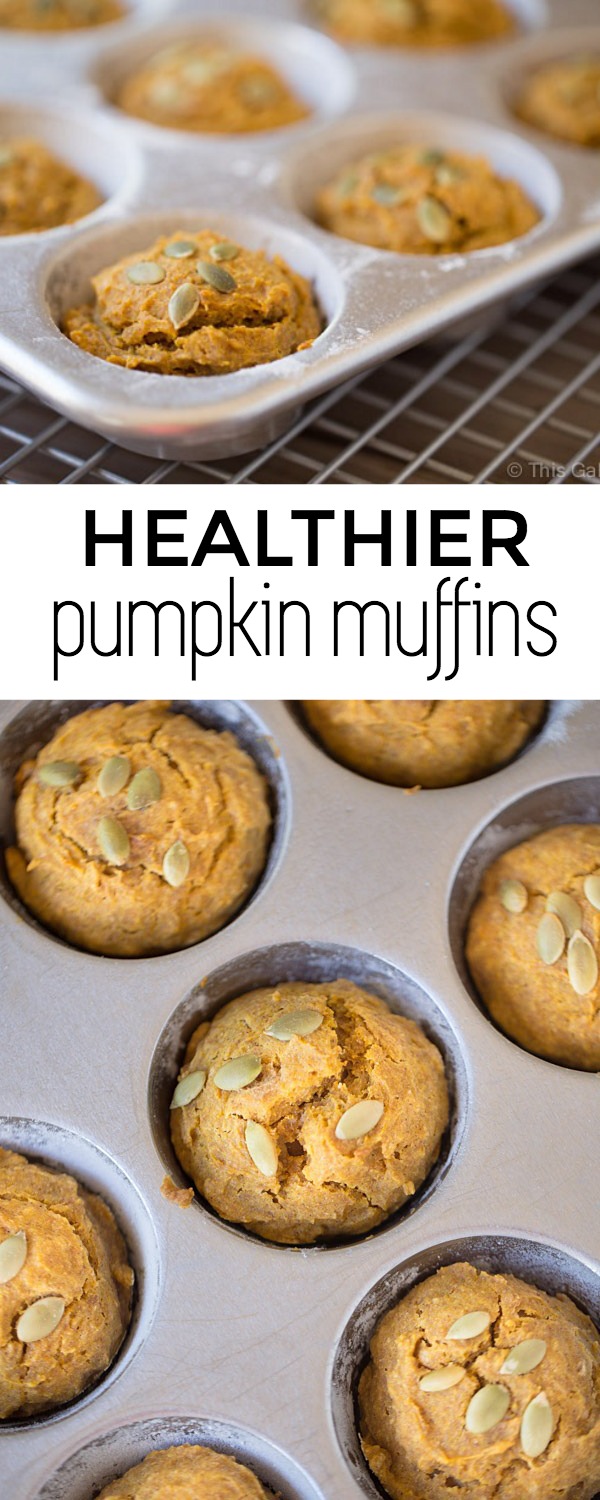 Healthier Pumpkin Muffins. Made with coconut oil and honey. No refined sugars. 150 calories per muffin. | This Gal Cooks