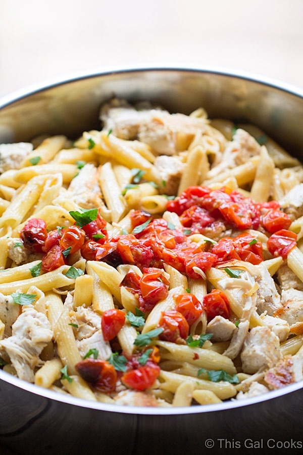 One Pan Chicken Pasta with Chardonnay Wine Sauce | This Gal Cooks