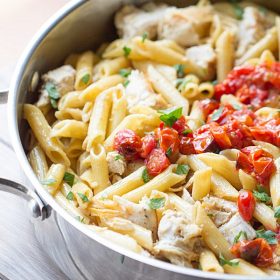 One Pan Chicken Pasta with Chardonnay Wine Sauce | This Gal Cooks