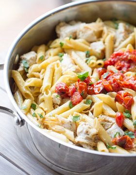 One Pan Chicken Pasta with Chardonnay Wine Sauce | This Gal Cooks