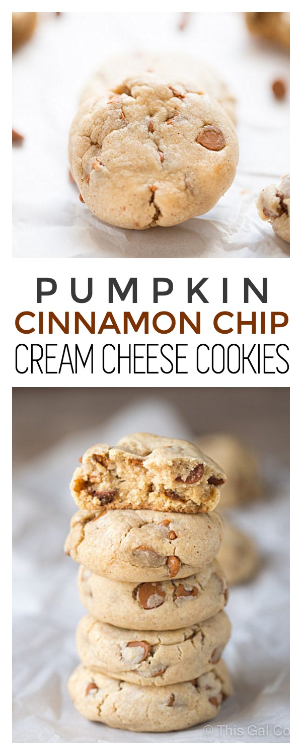 Pumpkin Cinnamon Chip Cream Cheese Cookies | This Gal Cooks #dessert
