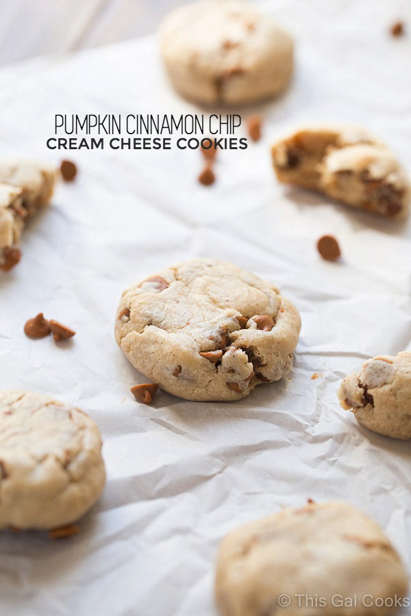 Pumpkin Cinnamon Chip Cream Cheese Cookies | This Gal Cooks #dessert