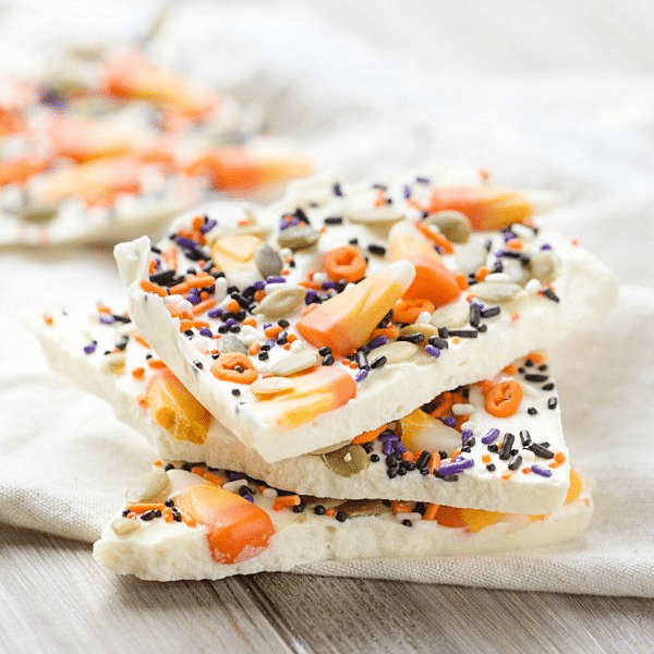 Candy Corn White Chocolate Halloween Bark | This Gal Cooks