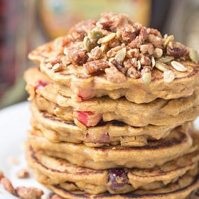 Healthier dairy free Cranberry Pumpkin Pancakes | This Gal Cooks #breakfast