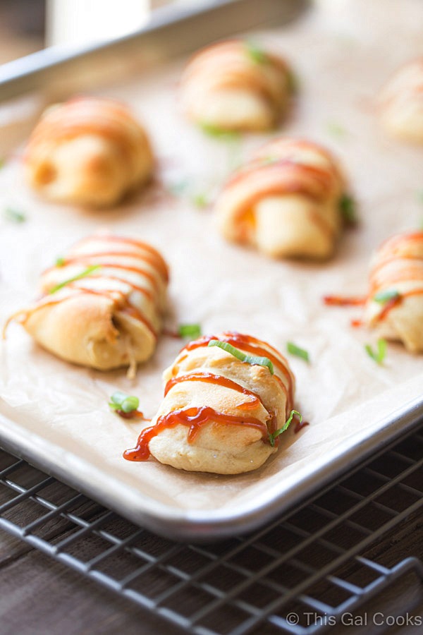 Four Ingredient BBQ Chicken Crescent Roll Ups. A Simple Appetizer | This Gal Cooks