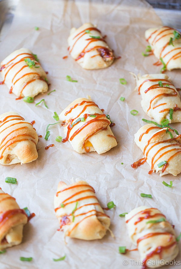 Four Ingredient BBQ Chicken Crescent Roll Ups. A Simple Appetizer | This Gal Cooks