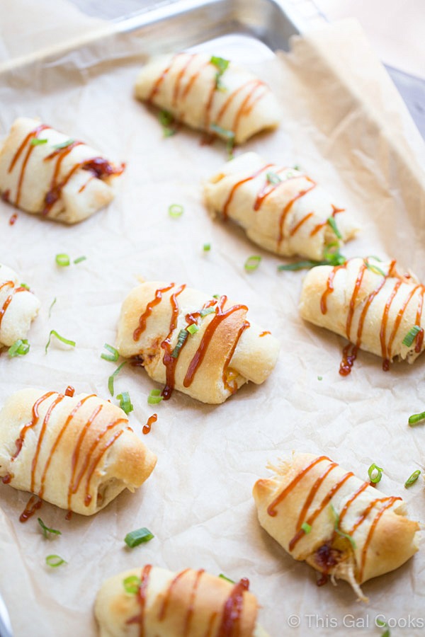 Four Ingredient BBQ Chicken Crescent Roll Ups. A Simple Appetizer | This Gal Cooks