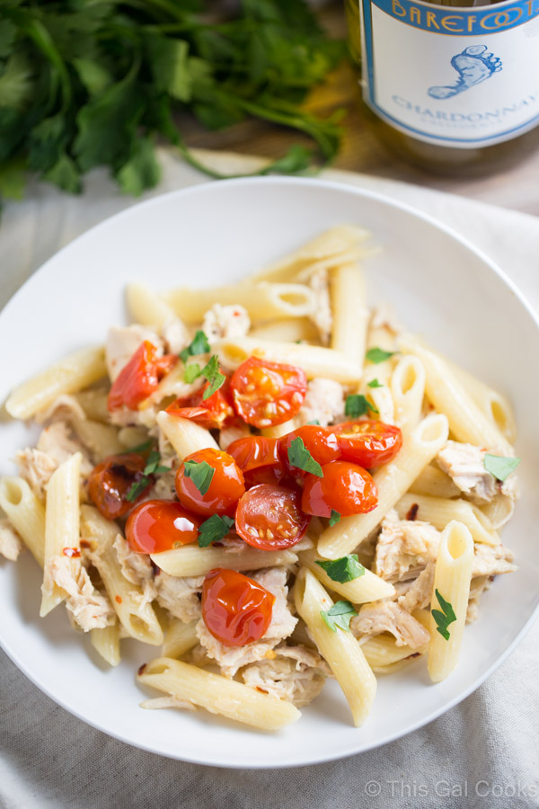 One Pan Chicken Pasta with Chardonnay Wine Sauce | This Gal Cooks