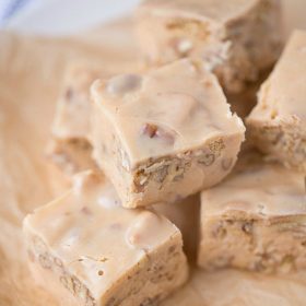 Butter Pecan Fudge. Smooth and creamy, buttery fudge is filled with chopped pecans and cinnamon graham crackers. Perfect for any occasion where sweets are a must!