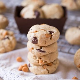 Soft Butterscotch Chocolate Chip Cookies. Soft, puffy cookies are filled with butterscotch and bittersweet chocolate chips. Made with cream cheese, the cookies will stay soft!