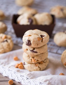 Soft Butterscotch Chocolate Chip Cookies. Soft, puffy cookies are filled with butterscotch and bittersweet chocolate chips. Made with cream cheese, the cookies will stay soft!