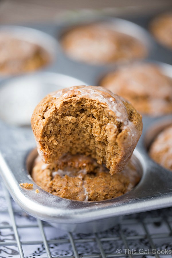 These Gingerbread Muffins are soft and full of flavor. A simple, one bowl recipe. Topped with sweet cinnamon sugar glaze for an extra burst of yum!