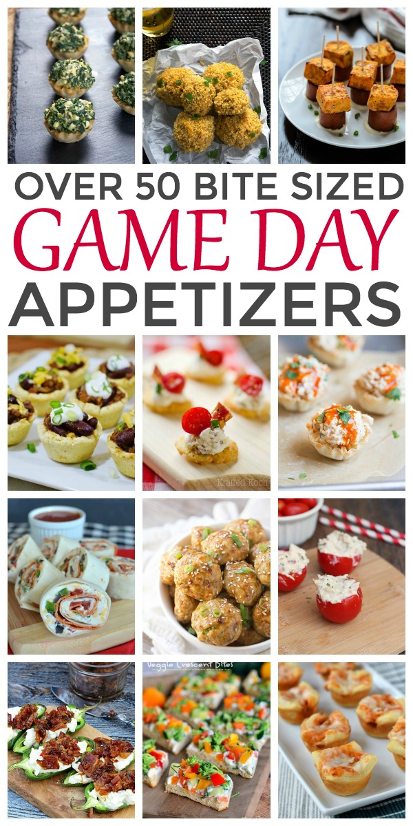 Over 50 Bite Sized Game Day Appetizers. Great ideas for your Super Bowl menu planning!