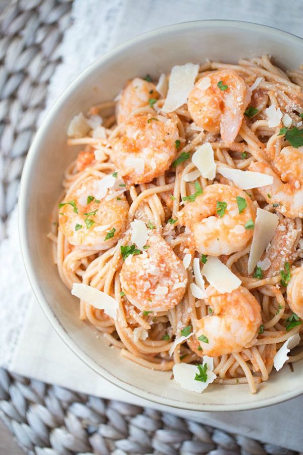 Shrimp Pasta with Spicy Tomato Cream Sauce - This Gal Cooks