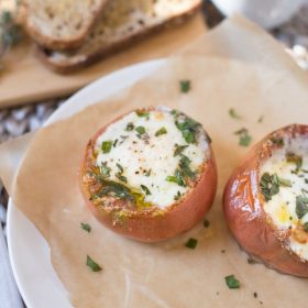 For breakfast: Heirloom Tomatoes with Baked Eggs