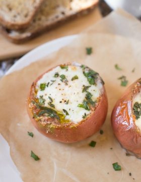 For breakfast: Heirloom Tomatoes with Baked Eggs