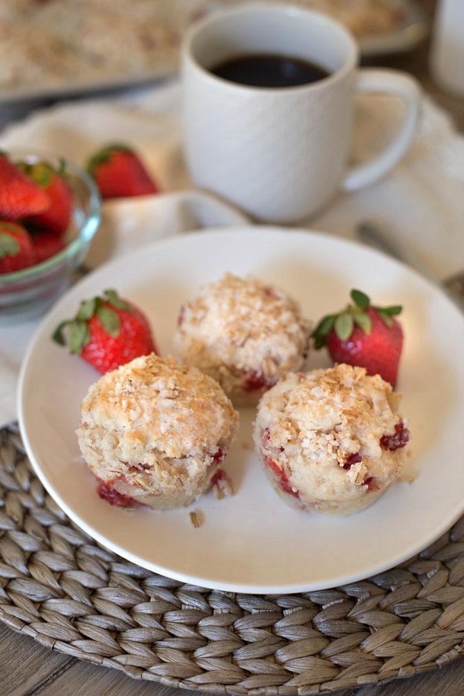 You won't find any butter in these soft and flavorful strawberry muffins that are made with Greek Yogurt and Coconut Oil!