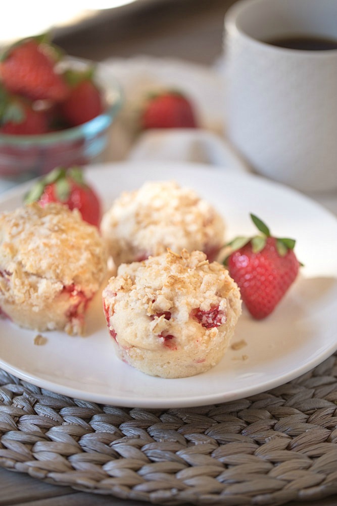 You won't find any butter in these soft and flavorful strawberry muffins that are made with Greek Yogurt and Coconut Oil!