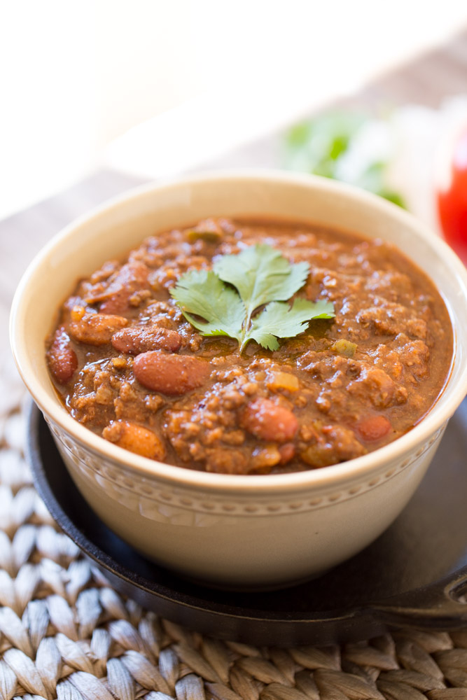 Beef Chili is made thick and hearty by adding masa harina. This chili is SO good!